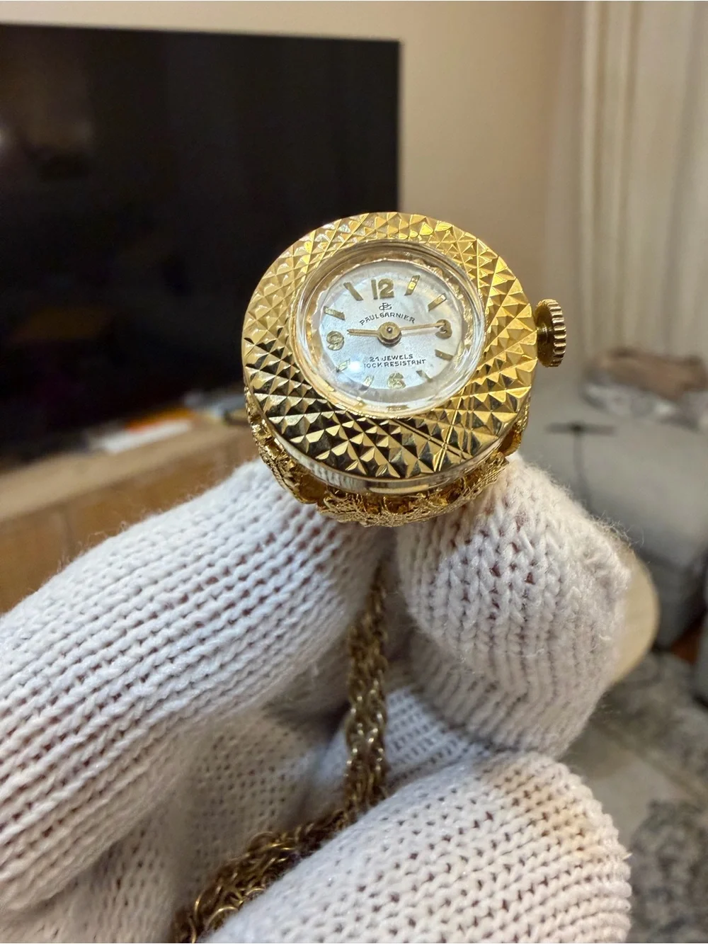 Vtg Paul Garnier 21 Jewels Pendant Watch Necklace Gold Tone Dome Cage Filigree